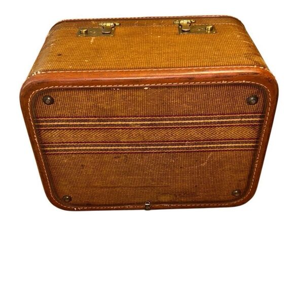 VTG MCM WOODEN, tweed, textured train case w mirror Hard Shell Train/Cosmetic/Ma - Picture 6 of 9